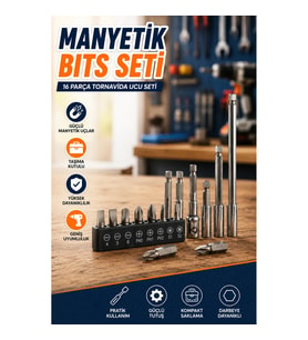 16 Parça Manyetik Bits ve Tornavida Ucu Seti – Adaptörlü Taşıma Kutulu