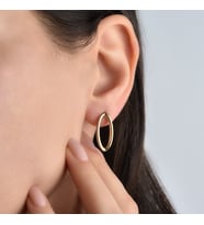 14 Ayar Altın Kaplama Modern Oval Çivili Gümüş Küpe - E00285
