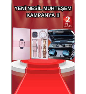 Aksesuar Hediyeli Akıllı Saat Dijital Göstergeli Powerbankli Bluetooth Kulaklık
