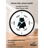 İsme Özel Siyah Sevimli Canavar Çocuk Odası Duvar Saati Orta Boy 30 cm Siyah Camlı Sessiz