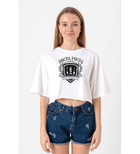 Hocus Pocus University Beyaz Kadın Crop Tshirt