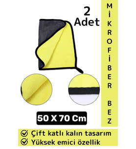 Araç İç Dış Temizleme Yüksek Emici Çift Katlı Yünlü Mikrofiber Araba Temizlik Bezi 50x70 Cm 2 Adet