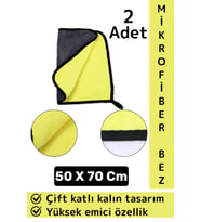 Araç İç Dış Temizleme Yüksek Emici Çift Katlı Yünlü Mikrofiber Araba Temizlik Bezi 50x70 Cm 2 Adet