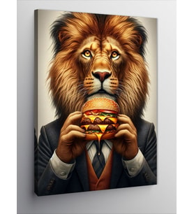 Kanvas Tablo Hamburger Yiyen Aslan