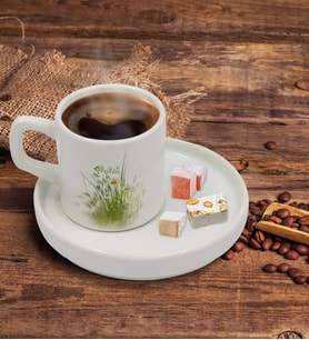 BK Gift Kişiye Özel Papatya Tasarımlı Sunum Tabaklı Türk Kahvesi Fincanı Model 13