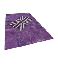 Mor Renkli Patchwork Desenli El Dokuma Yün Mor Halı Salon Halısı Lüks Dekor Bohem Tasarım