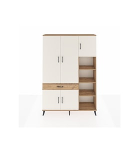 Arges Dolap 10 Raflı Tek Çekmeceli 5 Kapaklı 132x30x195 Çam-Aytaşı/Çam