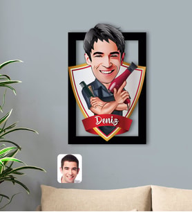 BK Gift Kişiye Özel İsimli Erkek Kuaför Karikatürlü 3D Ahşap Tablo-1