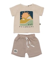 Erkek Bebek Ekru Bej Güneş Fun Outdoors Yazılı 2'li Takım (Renksiz)