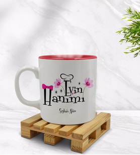 BK Gift Kişiye Özel Evin Hanımı Tasarımlı İçi Kırmızı Renkli Kupa Bardak Model 1