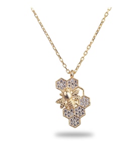 Madam Matmazel Arı Bal Peteği Zirkon Kadın Kolye, Altın Kaplama, 925 Ayar Gümüş (Rose - Gold)