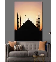 Sultanahmet Silüeti Cami Minare Dekoratif Kanvas - Mdf Ahşap Tablo