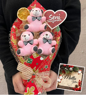 Yılbaşı Hediyesi Buket Seni Seviyorum Temalı Büyük Boy Pembe Peluş Ayıcık Buketi (Kırmızı)