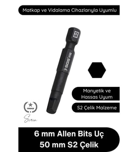 #Allen 6 mm Allen Bits Uç 5 cm S2 Çelik Profesyonel Alyan Tornavida Ucu Manyetik Altıgen Vida Sökme