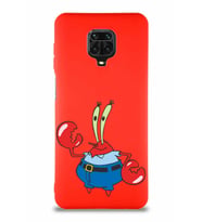 Xiaomi Redmi Note 9 Pro Soft Premier Kapak Bay Yengeç Tasarımlı Silikon Kılıf - Kırmızı (Şeffaf)