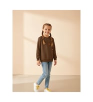 Miniğimin Cicileri Pul Çiçek İşlemeli Kız Çocuk Sweat - Kahve