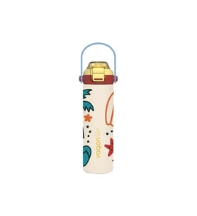VAGONLİFE ÇELİK PİPETLİ/ PİPETSİZ ÇİFT KULLANIM KULPLU MATARA/TERMOS DESENLİ VGN1111 600ML - BEJ