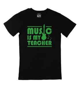 Yeşil Music Is My Teacher Siyah Tişört
