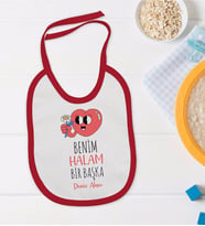 BK Kids Kişiye Özel Benim Halam Bir Başka Tasarımlı Kırmızı Bebek Mama Önlüğü-1