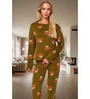 Rahat %100 Pamuk Ayıcıklı Pijama Takımı Uzun Paça Boru Kaliteli İşçilik Zarifane Tasarım (Çok Renkli)