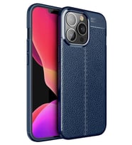 iPhone 13 Pro Kılıf Deri Desenli Kamera Korumalı Silikon (Lacivert)