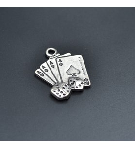 Maça As Poker İskambil - Zar Kolye Ucu - Antik Gümüş Kaplama - Kod:171