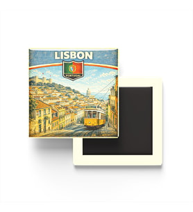 Retro Portekiz Lizbon Şehri Temalı Vintage Buzdolap Magneti – 9x9 cm