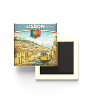 Retro Portekiz Lizbon Şehri Temalı Vintage Buzdolap Magneti – 9x9 cm