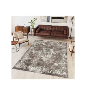 Rovigo Home Dijital Baskı Yıkanabilir Kaymaz Taban Salon Halısı RVG0338 (Kahverengi)