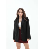 Kadın Kruvaze Yaka Oversize Blazer Ceket - Siyah