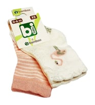 Bibaby Bambu Bebek Çorabı 2 li 0-6 Ay - Pembe Kuğu - Beyaz