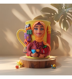 KİŞİYE ÖZEL ÖĞRETMEN HEDİYESİ, 3D KABARTMALI EL YAPIMI SARIŞIN KADIN KUAFÖR KUPA BARDAK (Çok Renkli)