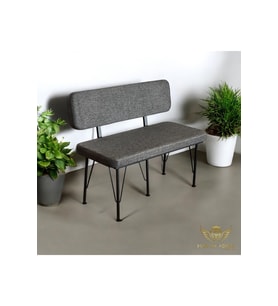 Siyah Keten Antrasit Metal Ayaklı Sırtlı Bench Bank