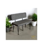 Siyah Keten Antrasit Metal Ayaklı Sırtlı Bench Bank
