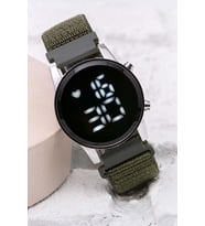 Haki Yeşil Cırtlı Yapışır Kordon Unisex Erkek Yetişkin Çocuk Dijital Saat ST-304