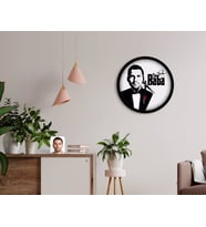 BK Gift Kişiye Özel Godfather Baba Silüet Tasarımlı 45cm Ahşap Duvar Saati-6 (Beyaz)