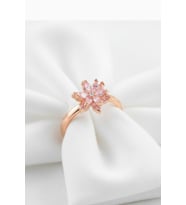 925 Ayar Gümüş Ayarlanabilir Pembe Taşlı Lotus Yüzük