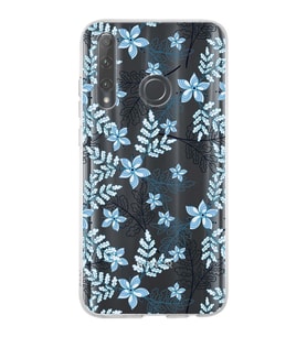 Huawei Honor 20 Lite Uyumlu Kapak Floral Mavi Tasarımlı Şeffaf Silikon Kılıf