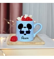 Mickey Mouse Tasarımlı Kişiye Özel Mavi Türk Kahvesi Fincanı