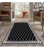 Gri Geometrik Desen Yıkanabilir Kaymaz Taban Leke Tutmaz Modern Salon Halısı ve Yolluk (Beyaz)