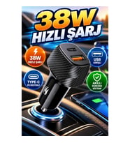 38W Çift Girişli Hızlı Oto Şarj Cihazı Type-C ve USB PD Destekli Araç Şarj Başlığı