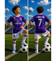 Cristiano Ronaldo Real Madrid Beyaz Mor- Cardif 2017 Sezon Futbol Çocuk Forması 4 lü set Çorap Bileklik Hediyeli