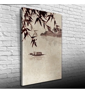 Nehirdeki Çinli Kayıkçı Suluboya Kanvas Tablo 50 x 70