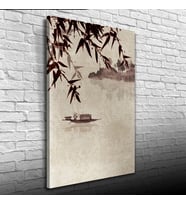 Nehirdeki Çinli Kayıkçı Suluboya Kanvas Tablo 50 x 70