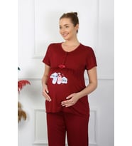 Akbeniz Kadın Kısa Kol Hamile Lohusa Pijama Takımı Bordo 45210