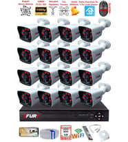 FURY 16 Kameralı 2MP Full HD Görüntü 6 Atom Led Gece Görüşlü Dış Mekan Güvenlik Kamerası Seti 500GB