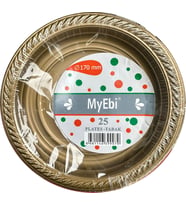 My-Ebi Altın Renkli Parti Davet Plastik Tabak - 17 Cm. - 25 Adetlik Paket