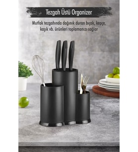 Tezgah Üstü Siyah Kaşıklık & Bıçaklık & Kepçelik & Organizer