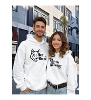 Sevgili Çift Kombin Hoodie Set His Beauty Her Beast Baskılı Unisex Oversize 3 İplik (Beyaz)