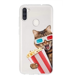 PrintiFy Samsung Galaxy A11 ile Uyumlu 1mm Slim Fit Kedi 1 050b Baskılı Şeffaf  Kılıf